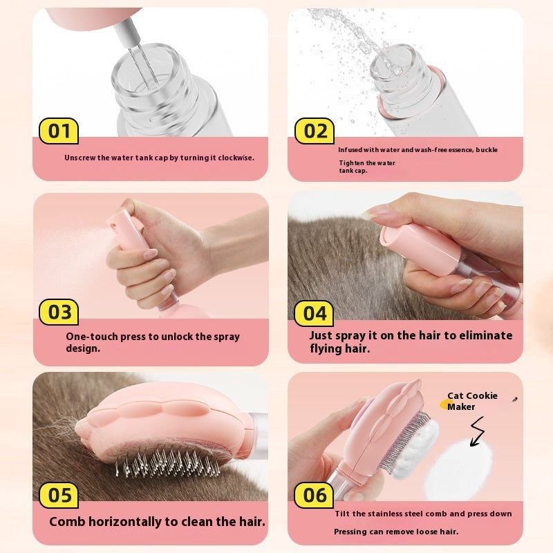 2 In 1 Self Cleaning Dog Brush Comb With Spray Pets Grooming Hair Remover Combs